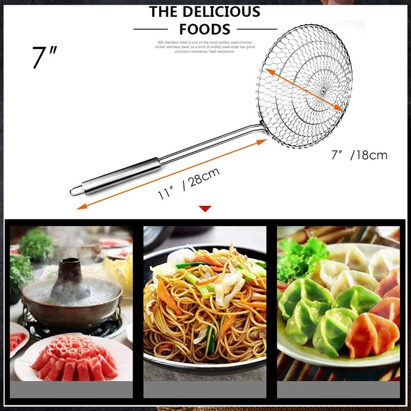 KAYCROWN Best Utensils Asian Kitchen Stainless Steel Spider Strainer Professional Wire Skimmer with Spiral Mesh (7-Inch Strainer Basket) - Image 5